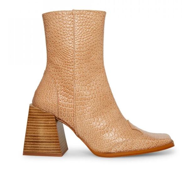 Steve Madden Shoes - Steve Madden Burke Tan Leather Faux Animal Skin Zip Up Boots